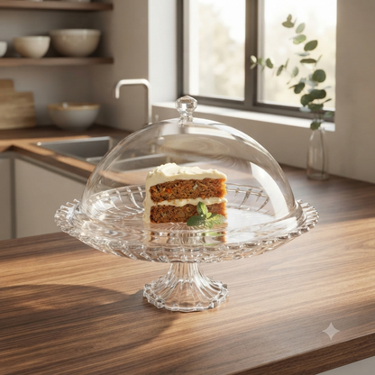 30cm Glass Cake Stand with Acrylic  Cover