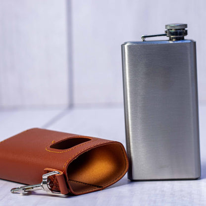 Leather Wrapped Stainless Steel Hip Flask Gift