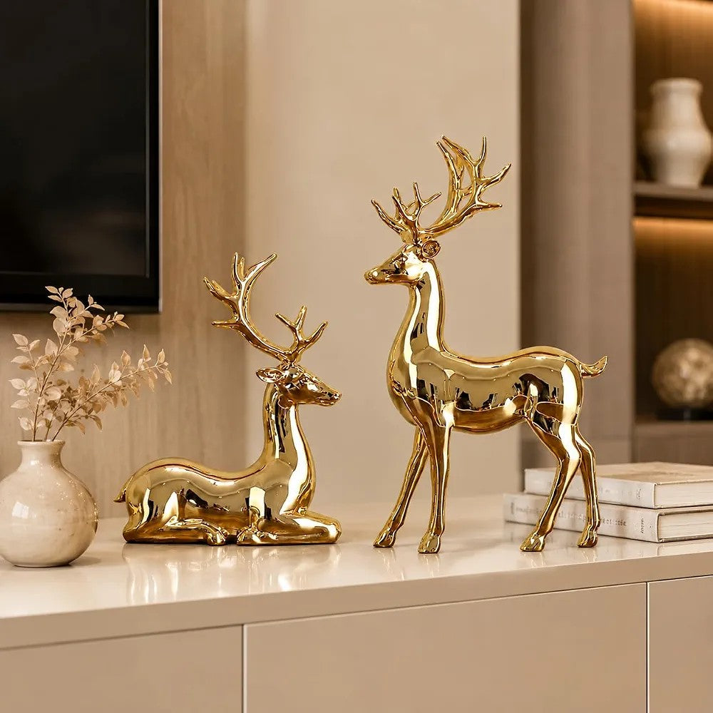 2pcs Christmas Reindeer Figurines Decor Set