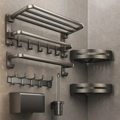 7 pcs black aluminum  towel accessories rack set