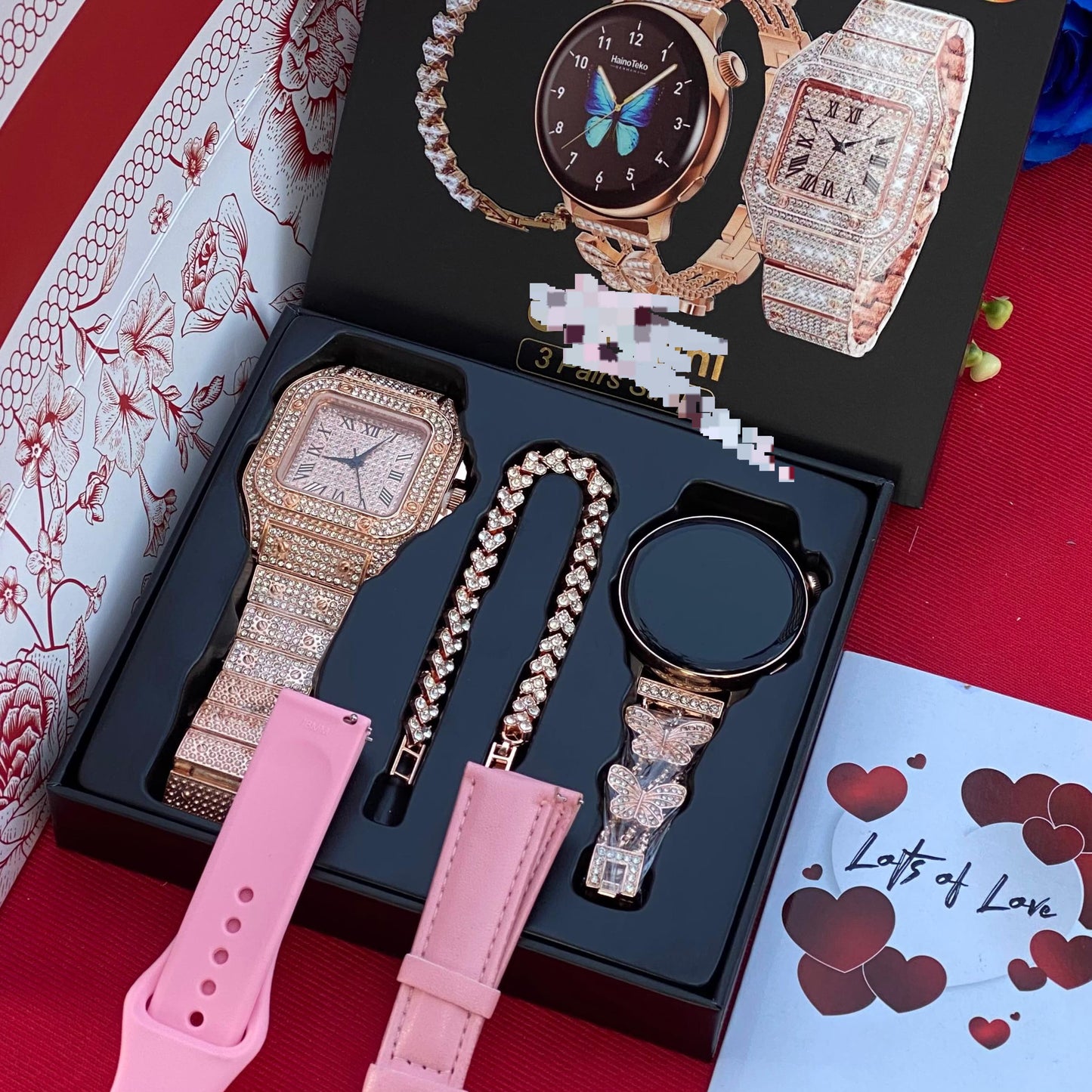 Valentine Mini Smartwatch and Iced Watch Gift Pack