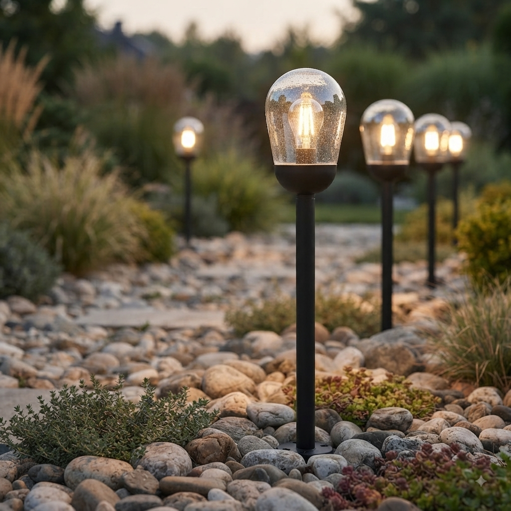 Aluminum Garden E27 Light With Clear Speckled Glass   LL 504P 1015 BK