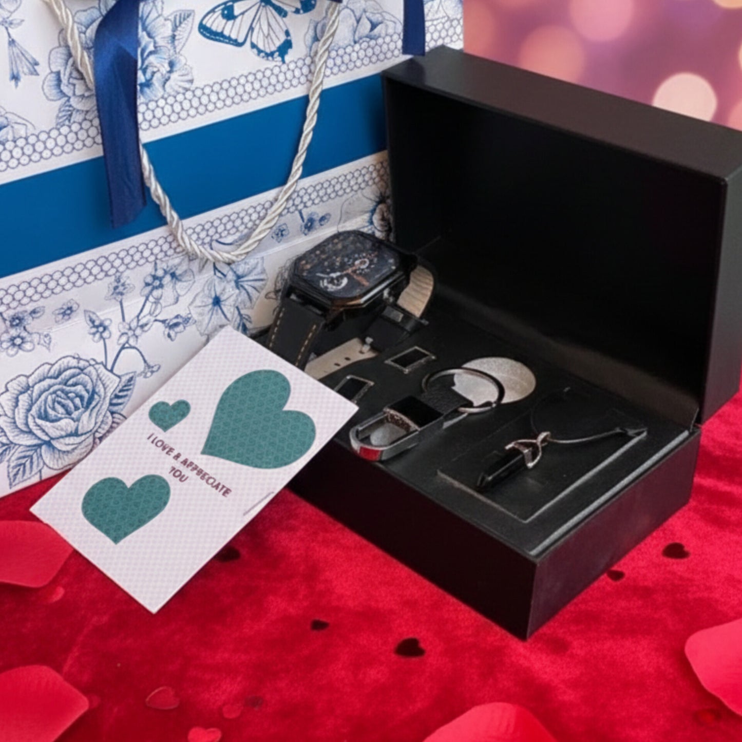 Men's Valentine Accessory Gift Set with Watch and Jewelry