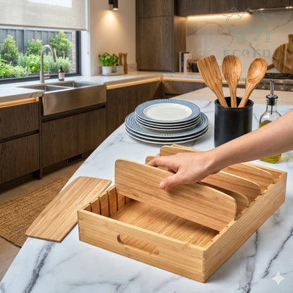 Bamboo Adjustable Drawer and Lid Organizer