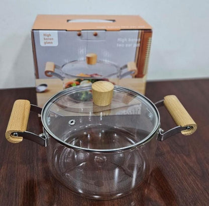 Borosilicate Glass Cookware with Wooden Handles