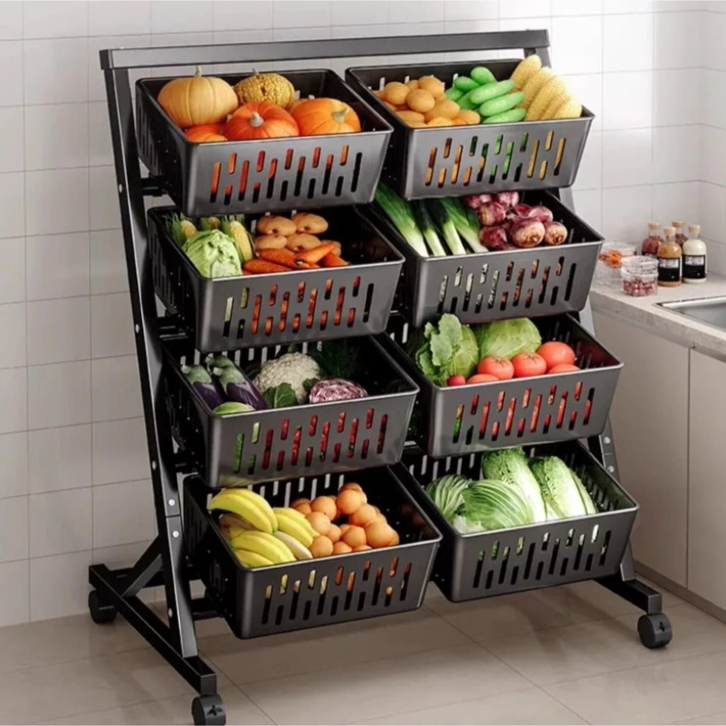 4-Tier 8-Basket Kitchen Fruit and Vegetable Storage Trolley