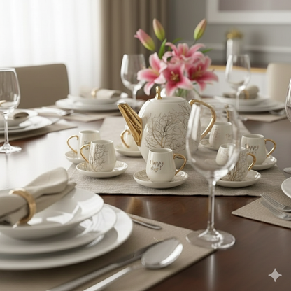 28pcs tree tea set with gold touch