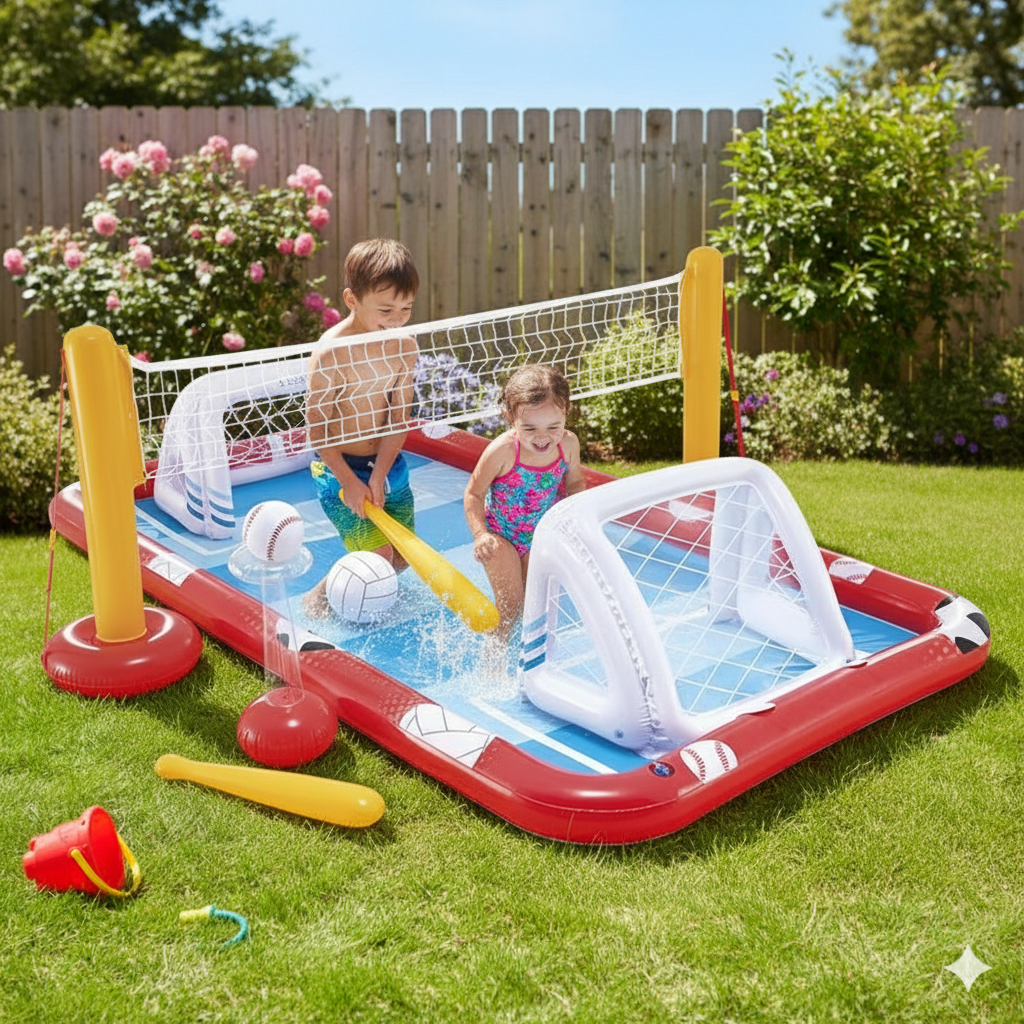 Inflatable multi-sport game splash pool