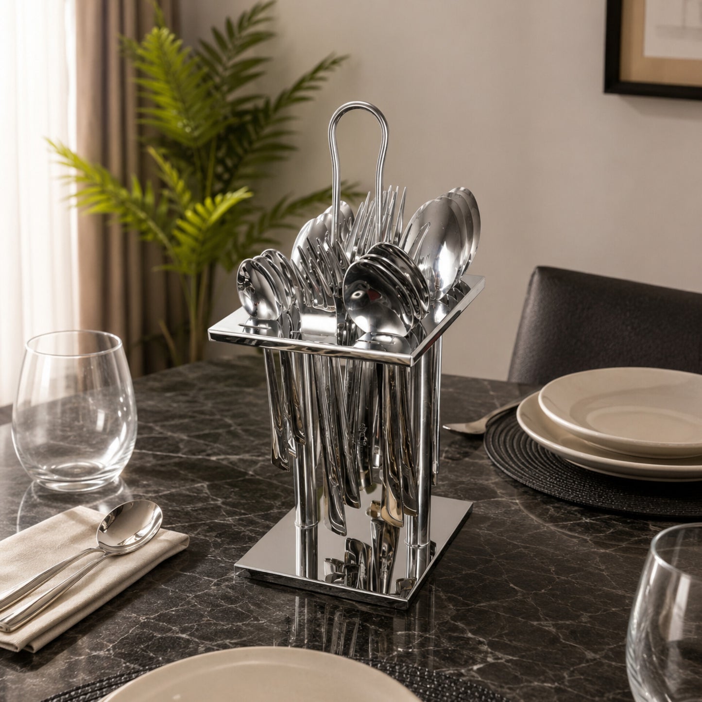 24pc Stainless Steel Cutlery Set with Gold Accent Handles
