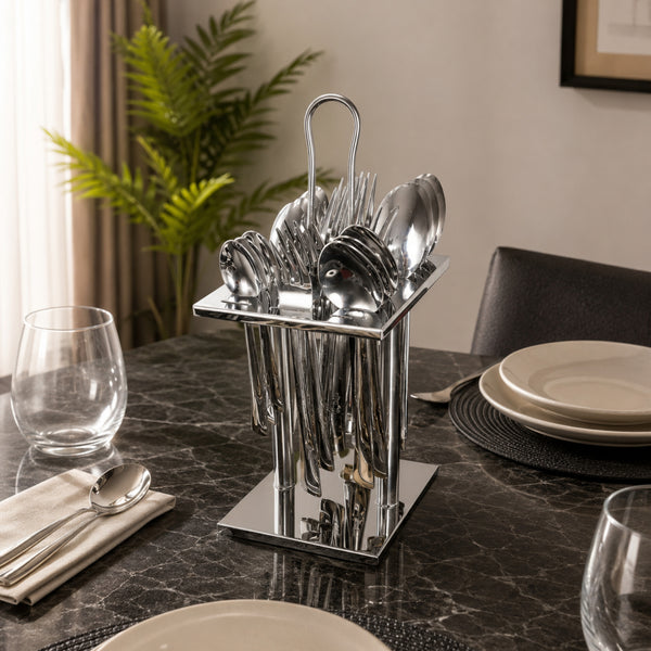 24pc Stainless Steel Cutlery Set with Gold Accent Handles