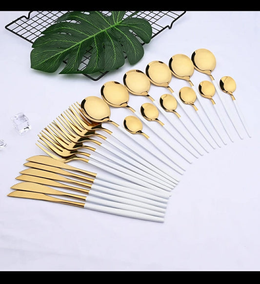 24pc White gold cutlery set