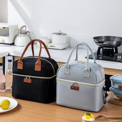 Double Layer Insulated Lunch Bag with Removable Strap