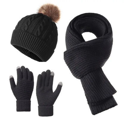 3 in 1 Adult Warm Winter Beanie Scarf Hat Set