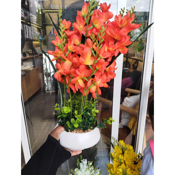 Table Top Artificial Freesia Flower Arrangement in White Pot