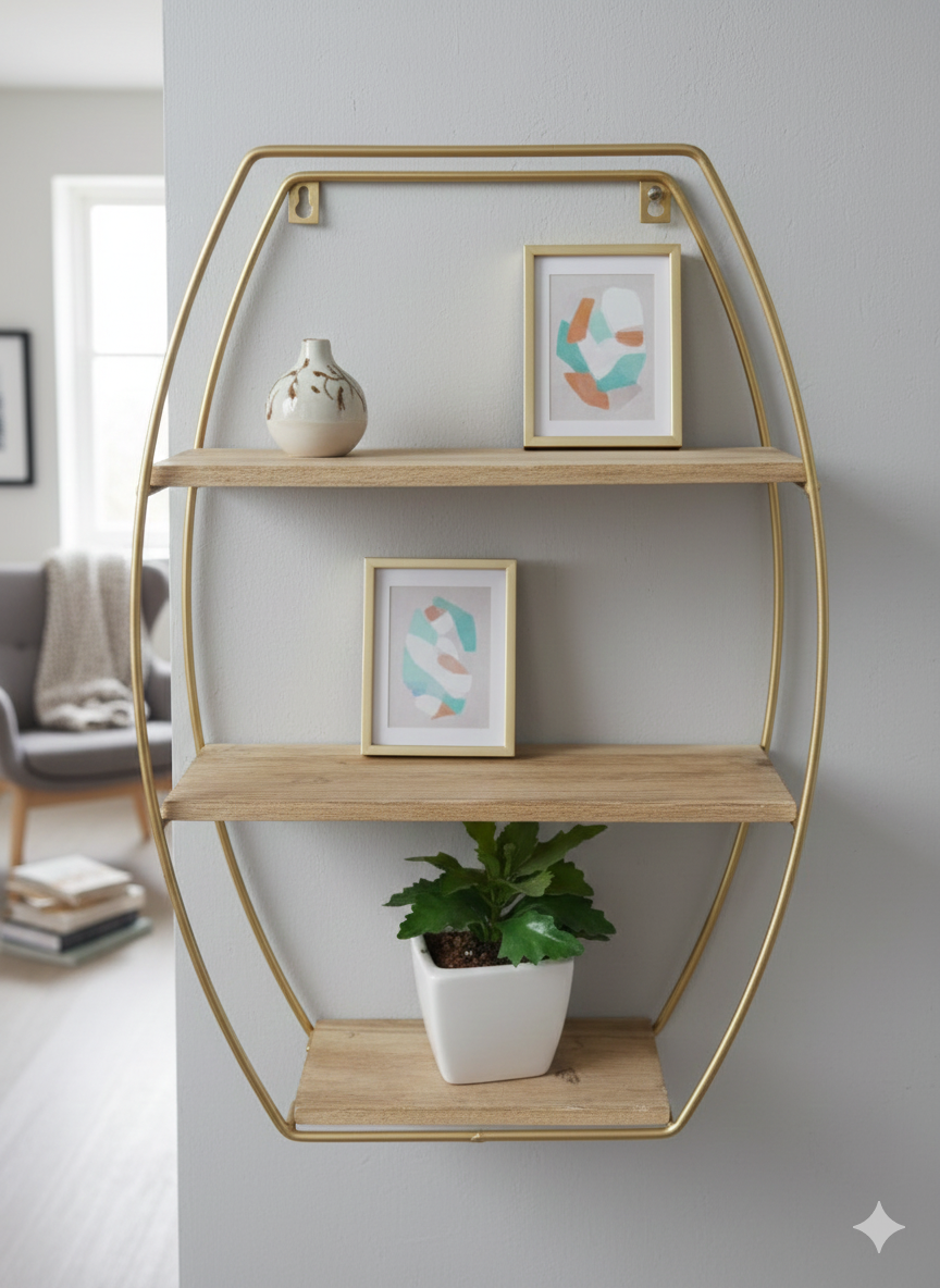 INDUSTRIAL FARMHOUSE FLOATING WALL SHELVES WITH BLACK METAL BRACKETS (SET OF 3)