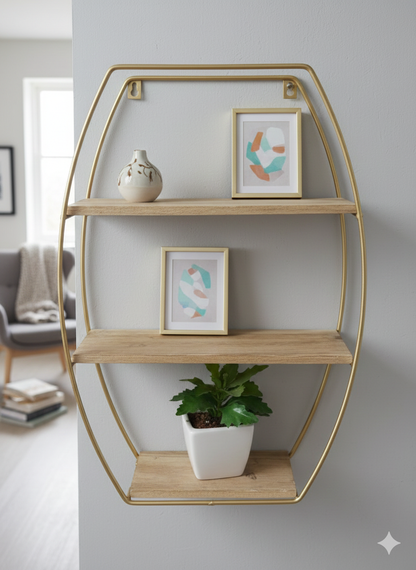 INDUSTRIAL FARMHOUSE FLOATING WALL SHELVES WITH BLACK METAL BRACKETS (SET OF 3)