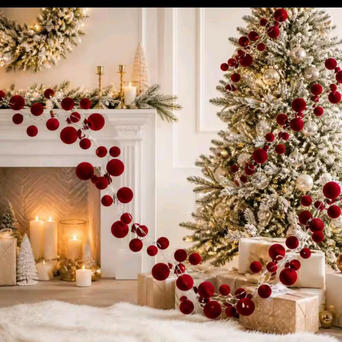 1.8M Christmas Ball Vine String Plastic Flocked Pendant