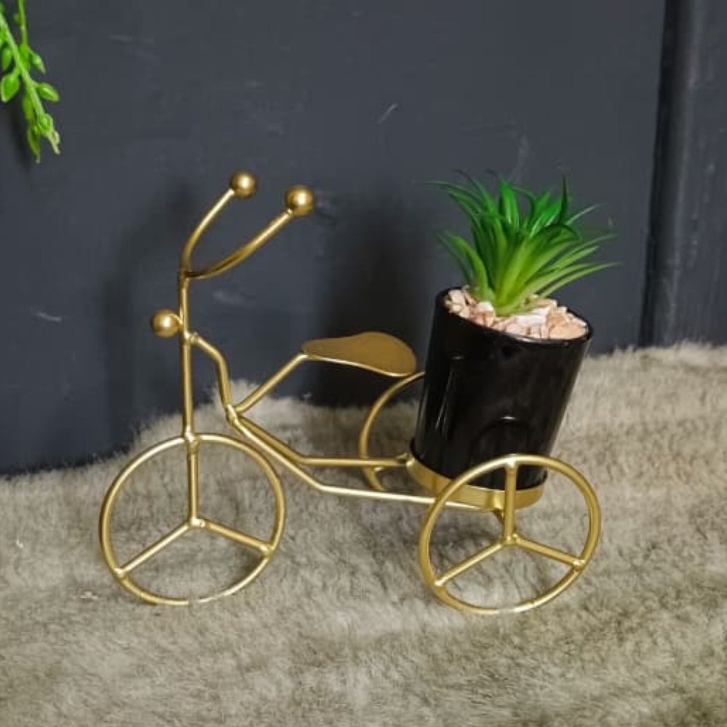 Gold Tricycle Decor with Faux Plant and Vase