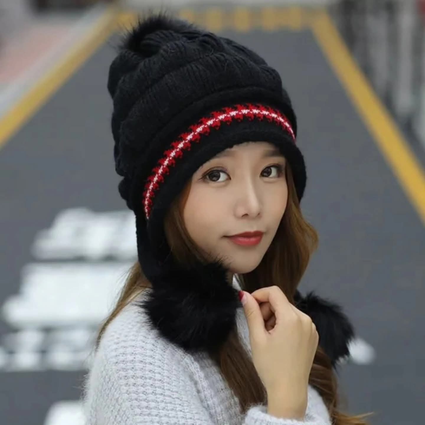 Winter knit pull over hat