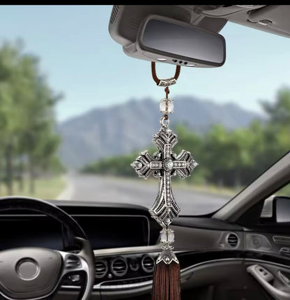 Metal cross car pendant rear view mirror ornament