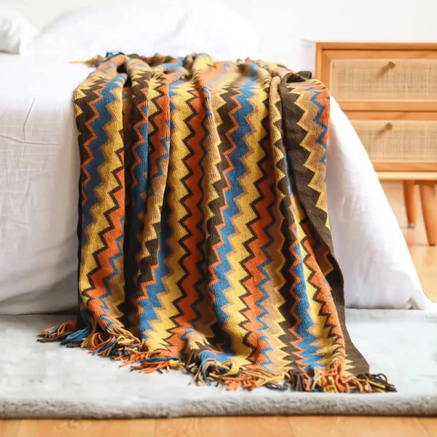 Bohemian knitted throw blanket