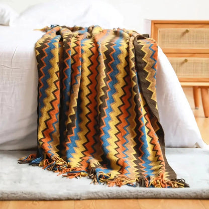 Bohemian knitted throw blanket