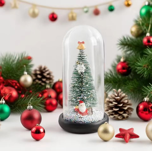 Table top Christmas tree with lights and done cover 