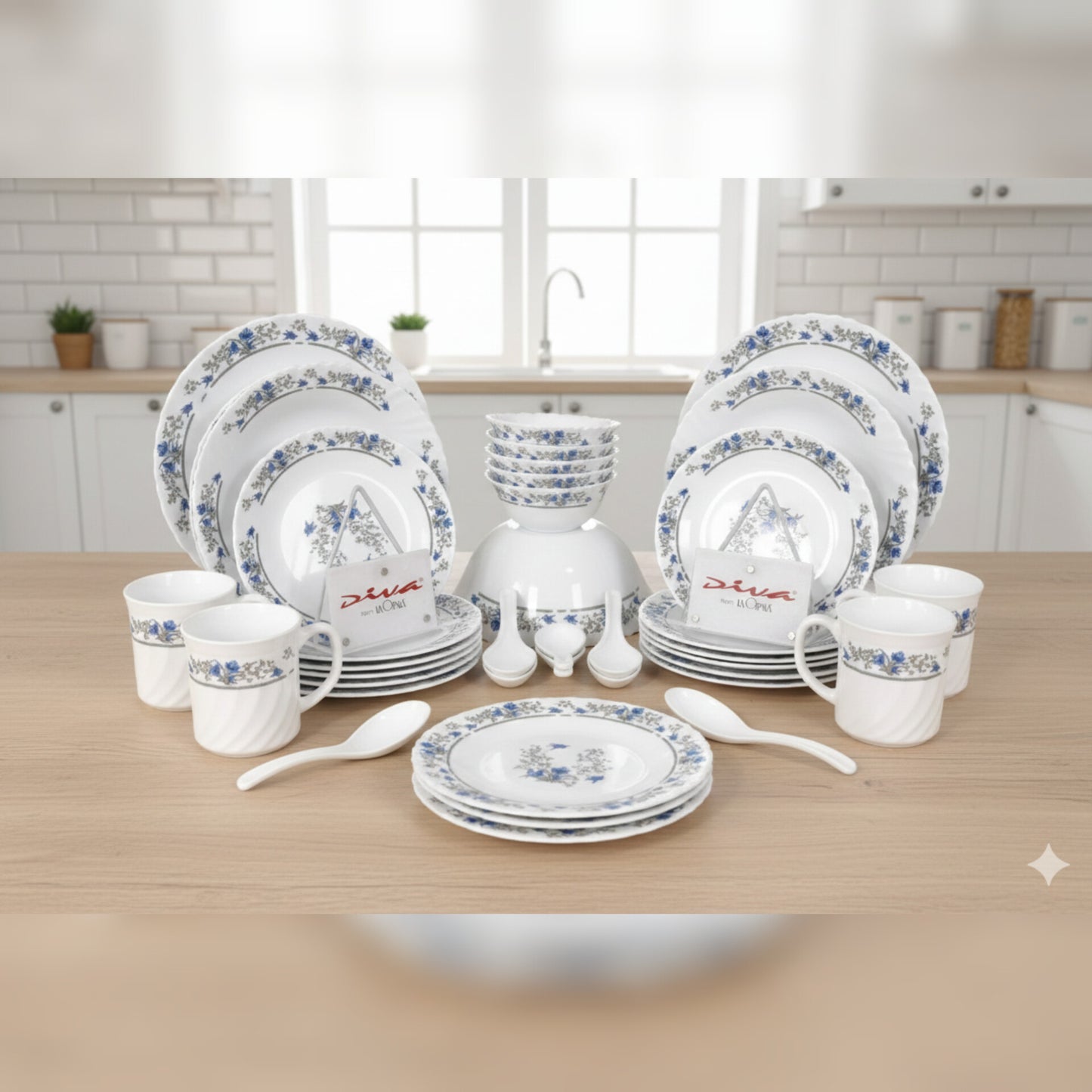 39Pc blue flowers dinnerware set