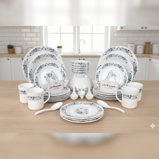 39Pc blue flowers dinnerware set