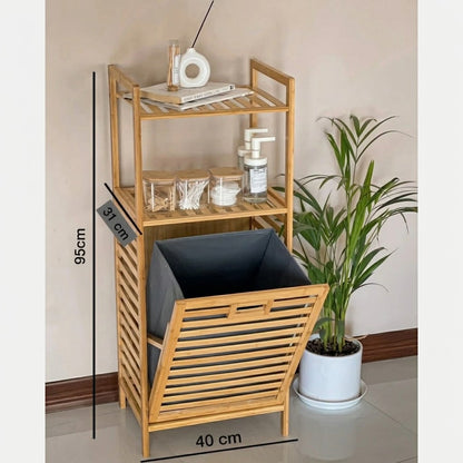 2-Tier shelves bamboo laundry basket