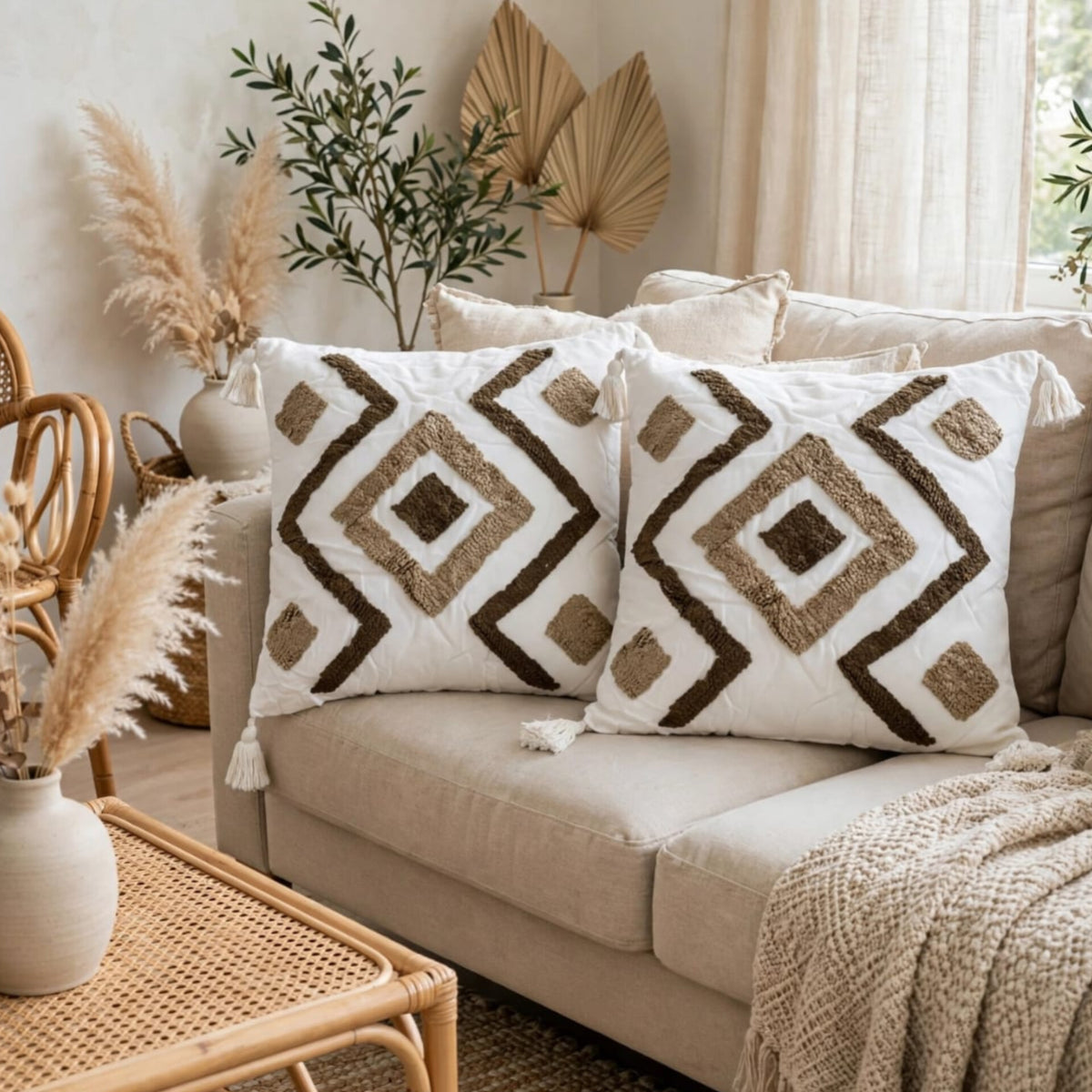 Boho Tufted Decorative Throw Pillow Case