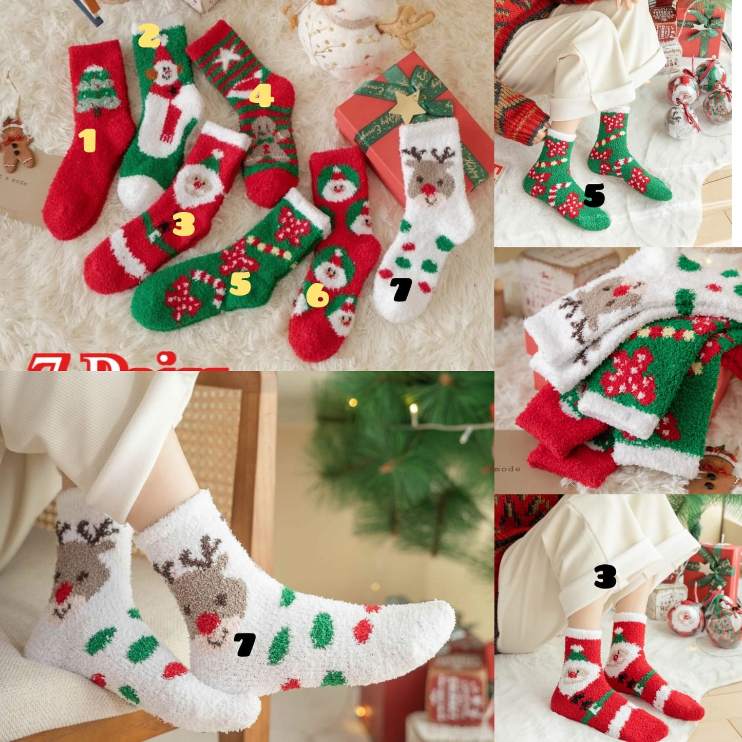 2Pairs Coral Fleece Christmas Socks