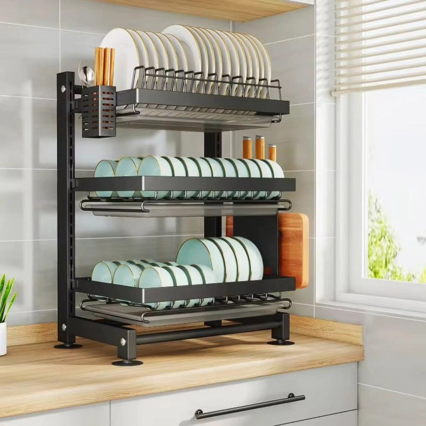 3 Tier adjustable height dish rack