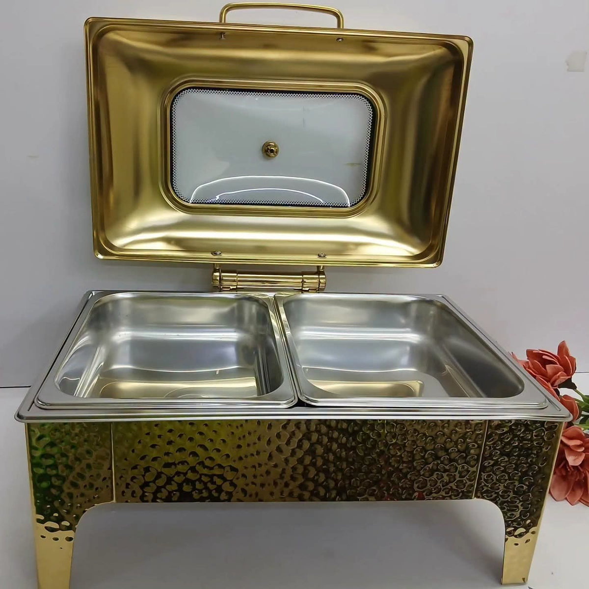 8 Litres Double Partition Gold Chafing Dish