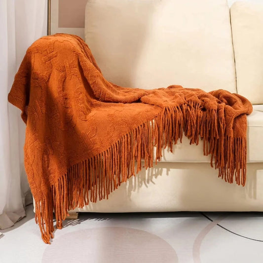 Knitted Sofa Throw Blanket with Tassels