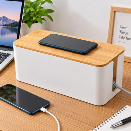 Cable Storage Box with Bamboo Lid