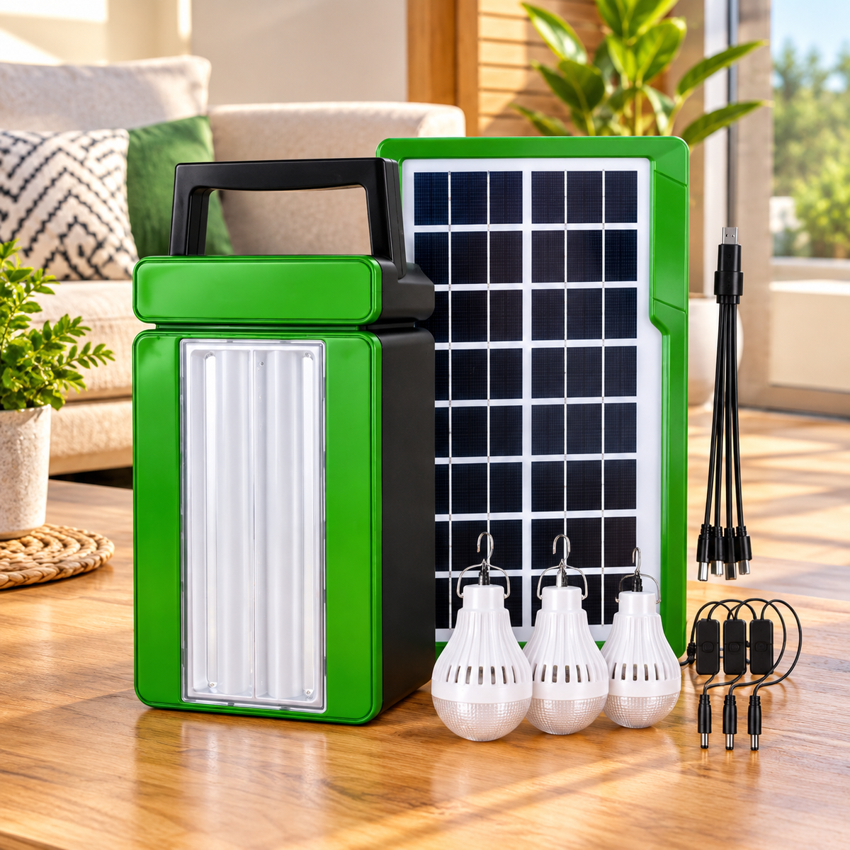NV-T201 Solar Lighting System with 3 LED Bulbs Solar Panel and Mobile Charging