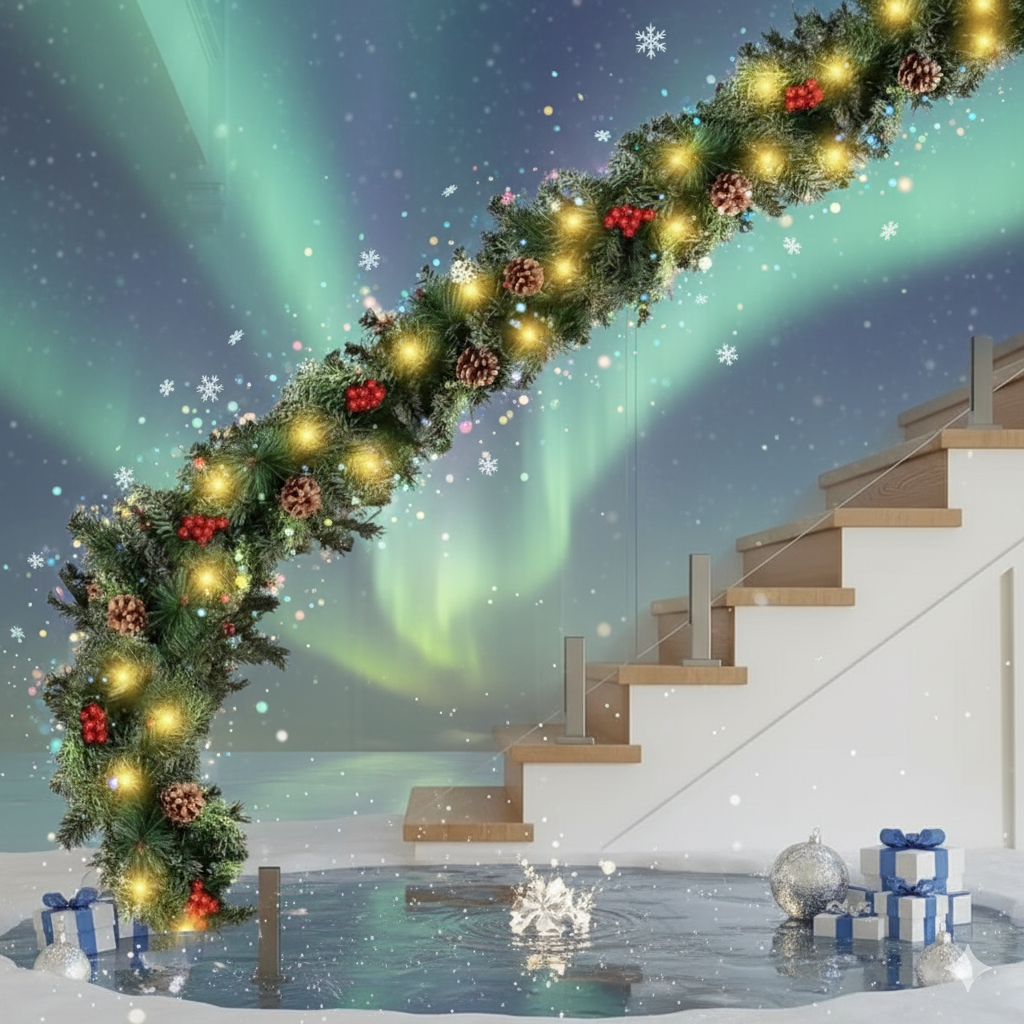 2.8M Christmas Garland With Lights Cones and Berries