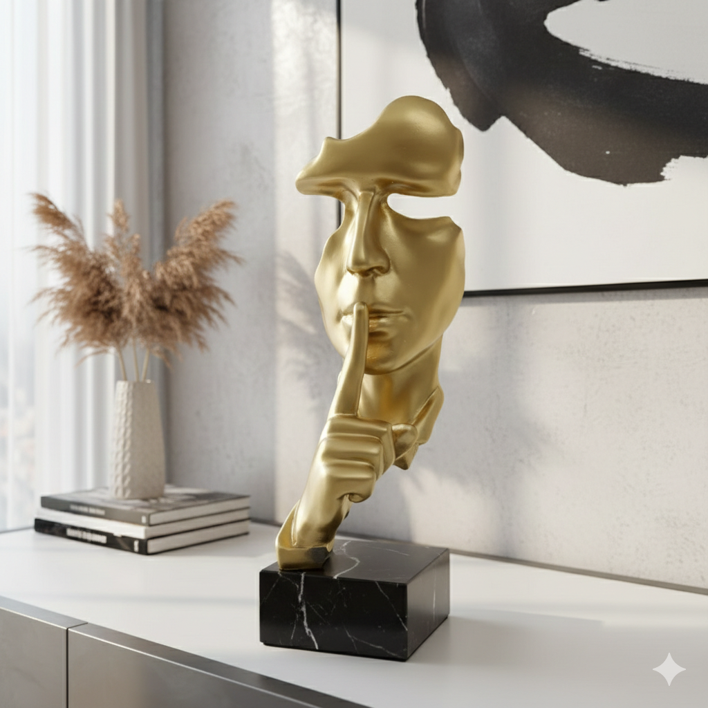 Golden Silence Abstract Face Sculpture