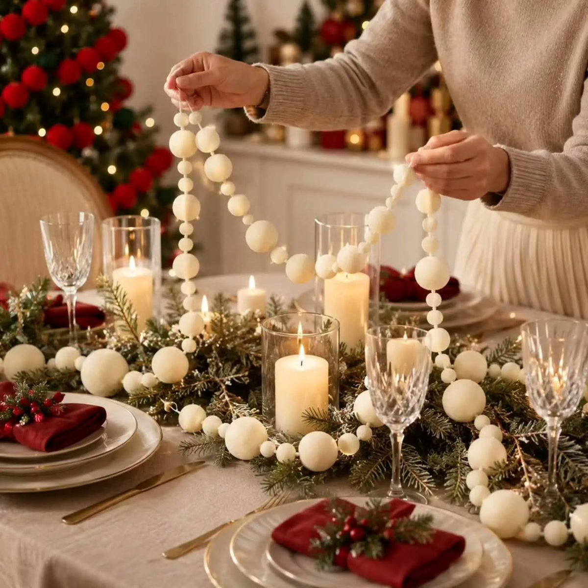 2M Christmas Red White Velvet Ball Christmas Decor Garland