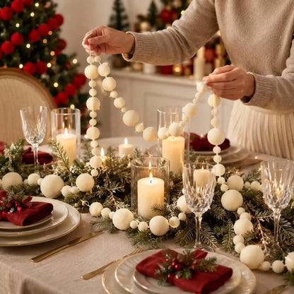2M Christmas Red White Velvet Ball Christmas Decor Garland