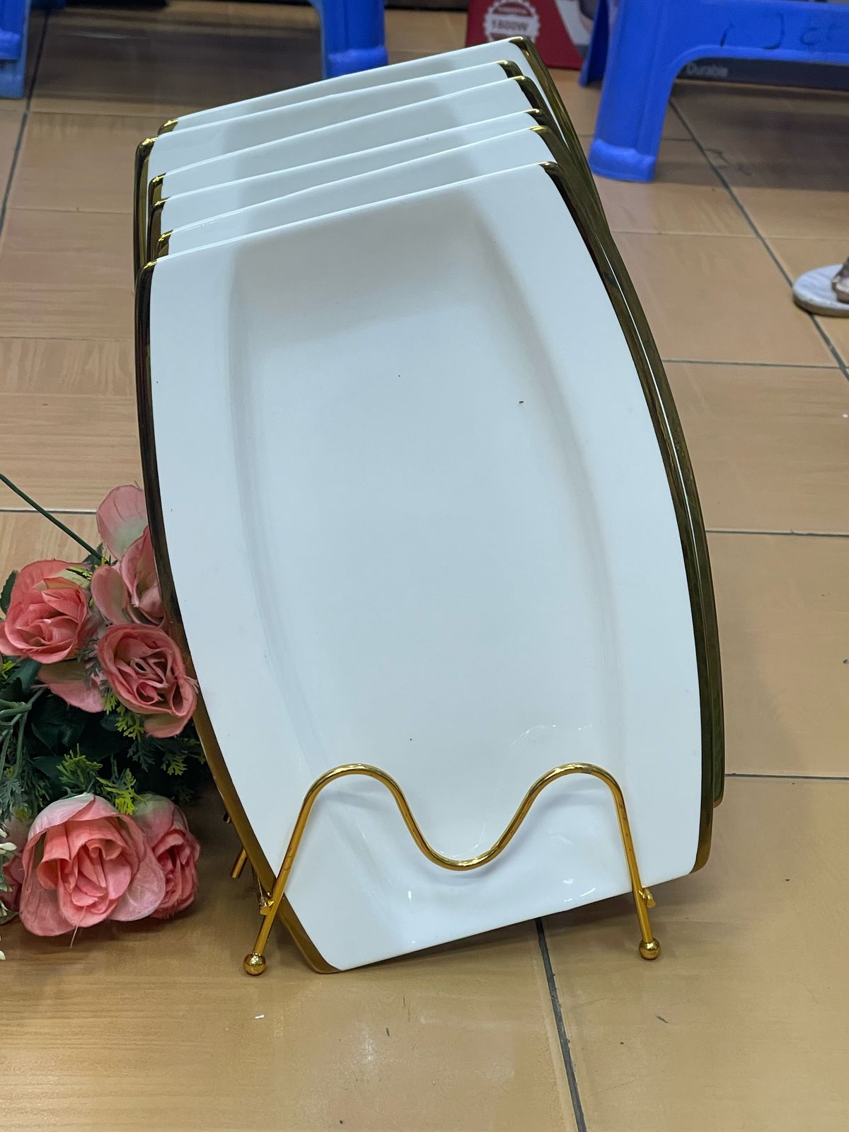6pcs Gold oblong platters
