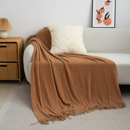 Knit Throw Blanket with Tassels