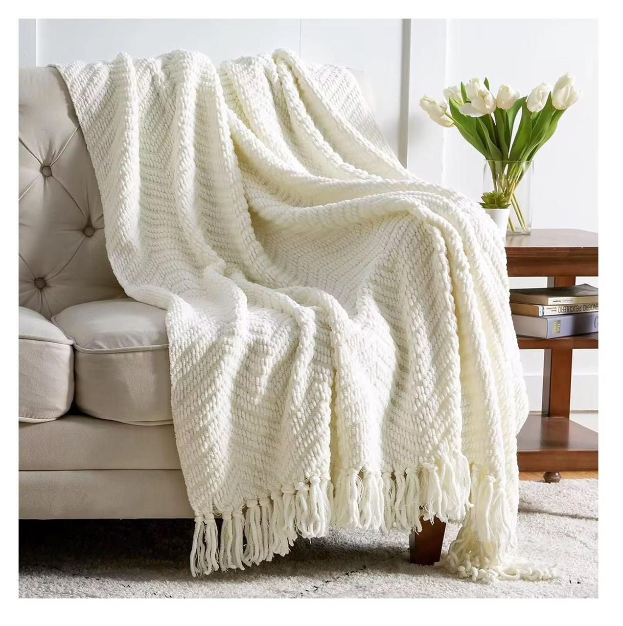 Textured Knit Throw Blanket with Tassels