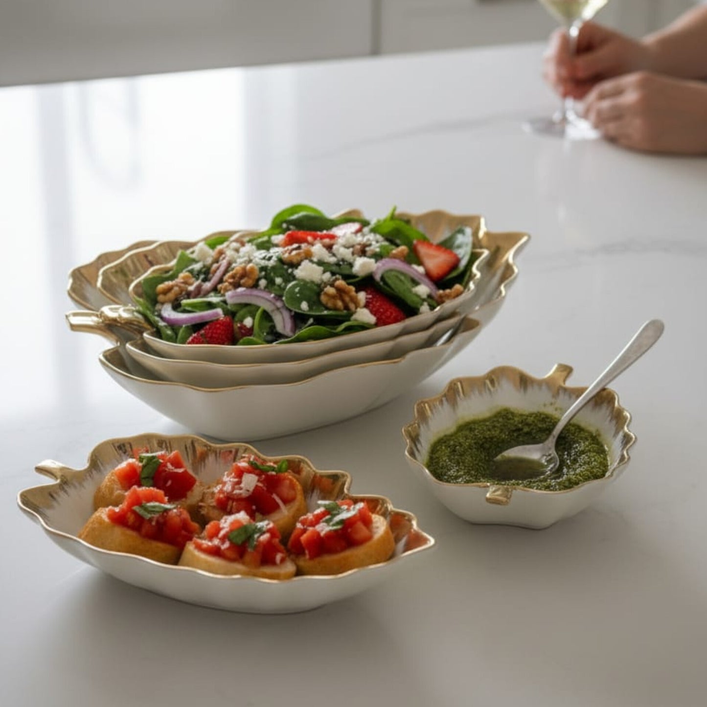 3pcs ceramic gold leaf bowls