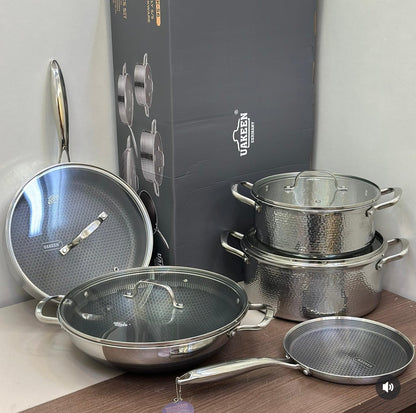 9 Pc Hammered Stainles Steel Cookware Set