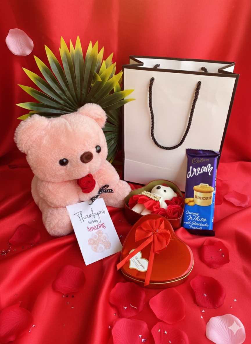Valentine Teddy Bear and Chocolate Gift Set