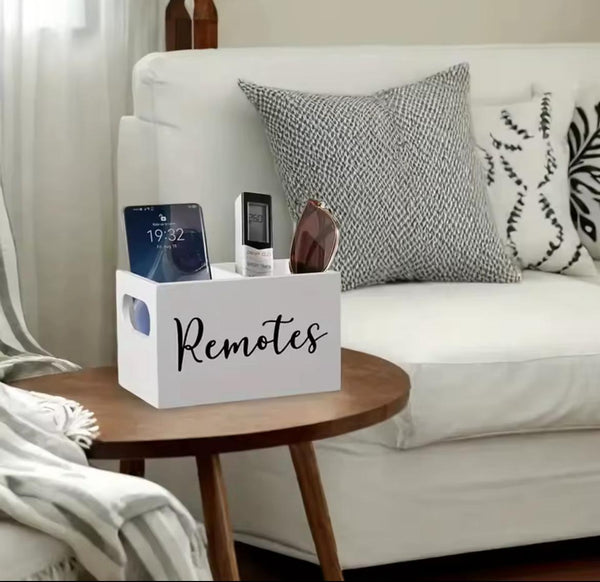 White Wooden Remote Control and Gadget Organizer Box