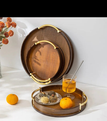 3Pcs round bamboo trays set