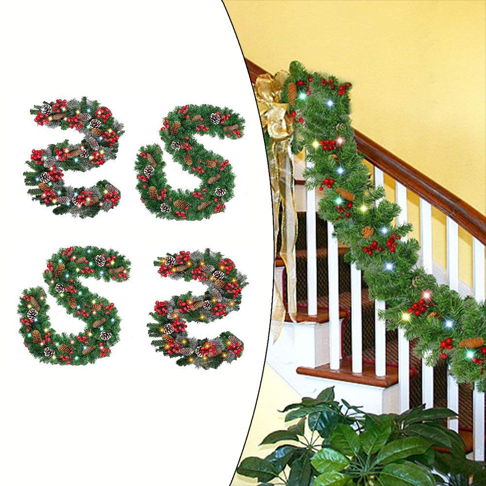 2.7m Christmas Garland With Pine Cones Red Berries And LED Lights